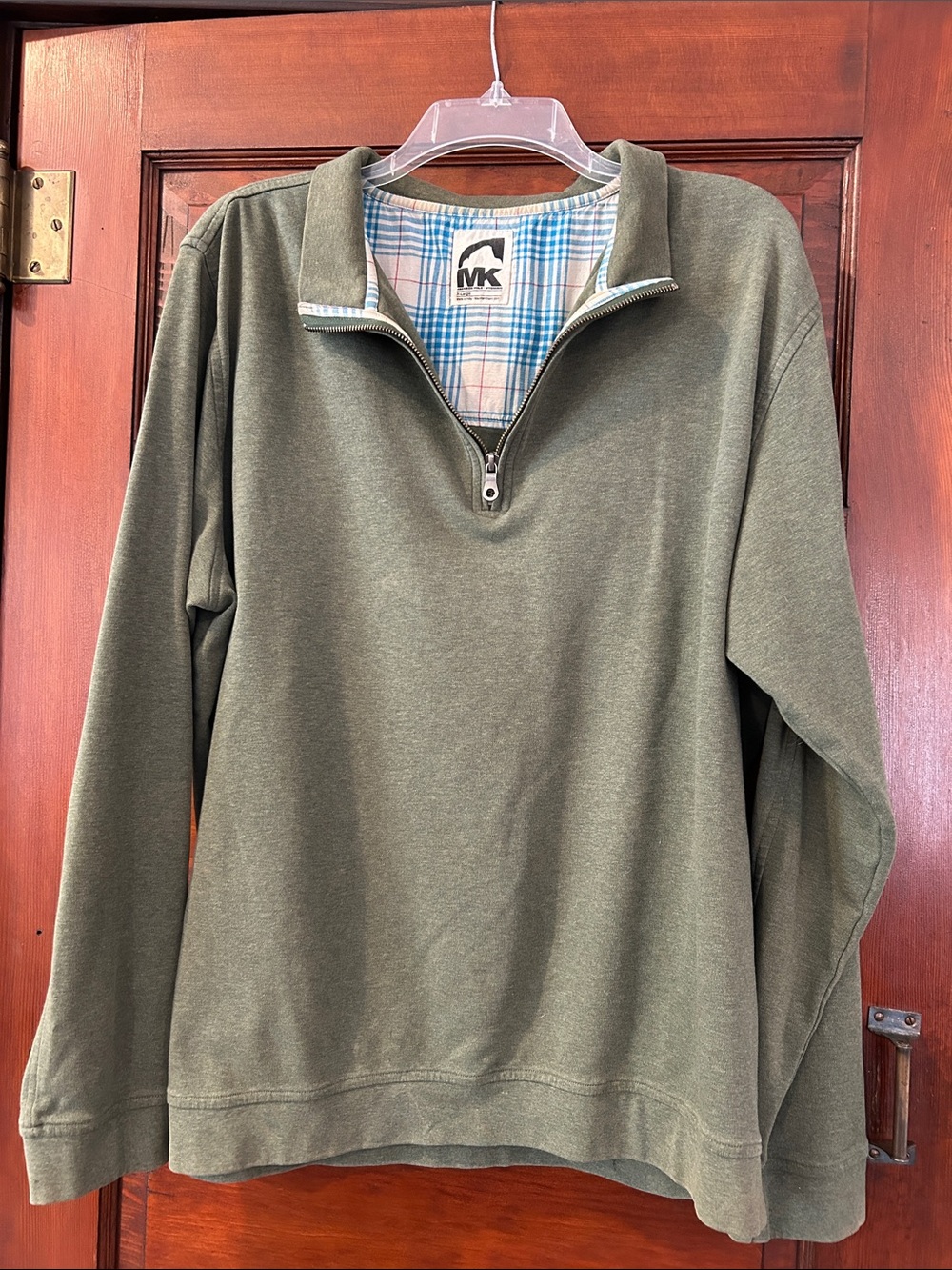 Mountain Khakis Olive Green Quarter-Zip Pullover with Plaid Lining XL
